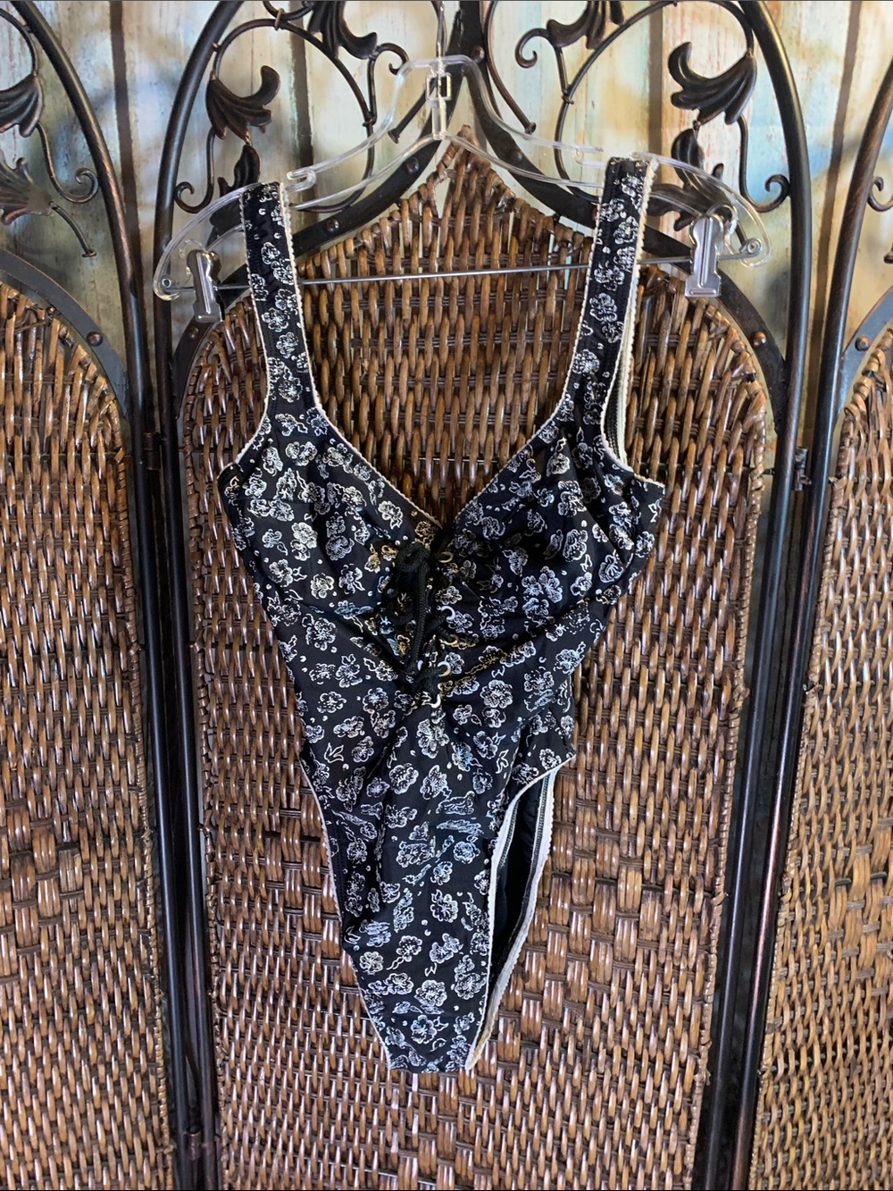 Vintage Baja Blue High-Cut Corset-Front Swimsuit Size 12